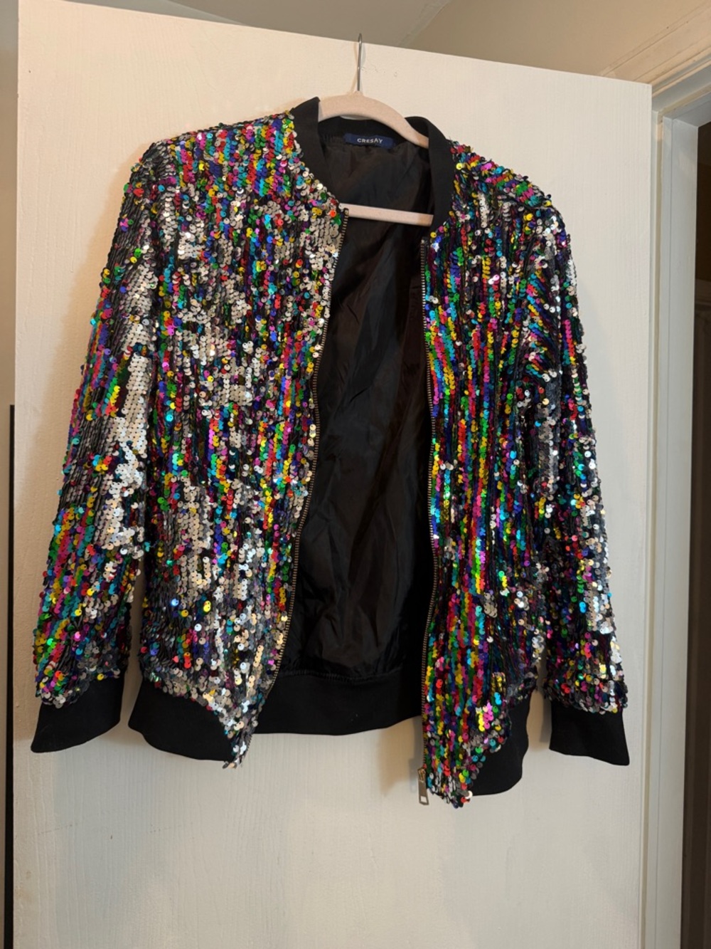 RESA Multicolor Sequin Bomber Jacket on Black